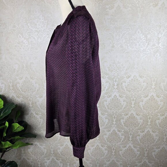 Joie Size Medium Purple Black Houndstooth Print Button Up Blouse Long Sleeve - Picture 6 of 12